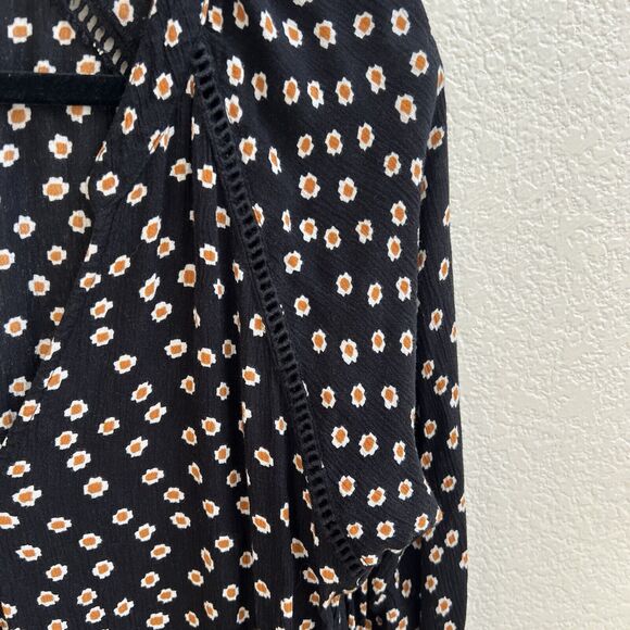 Amuse Society A Line Mini Dress Long Flare Slv Sz L Black Little Floral Boho - Picture 7 of 8